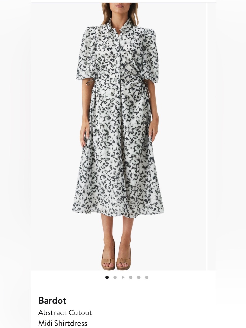 Bardot White and Black Abstract Print Midi Shirtdress